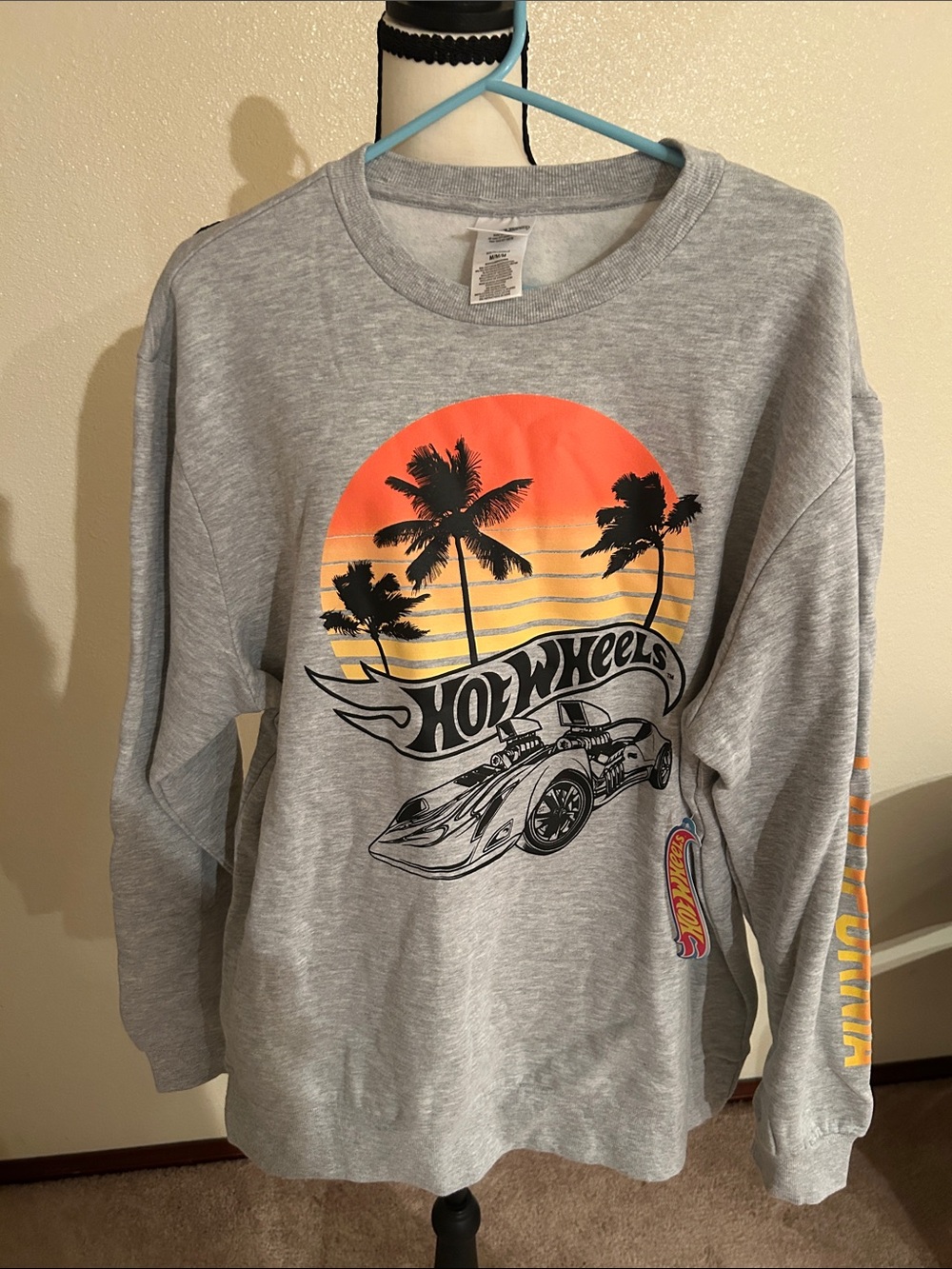 Hot Wheels Unisex Grey Graphic Sweatshirt with Sunset Palm Print